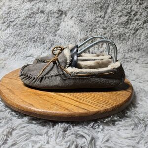 Ugg Dakota Moccasins Women Size 8 Pewter Grey Leather Wool Lined Lace Up Slipper